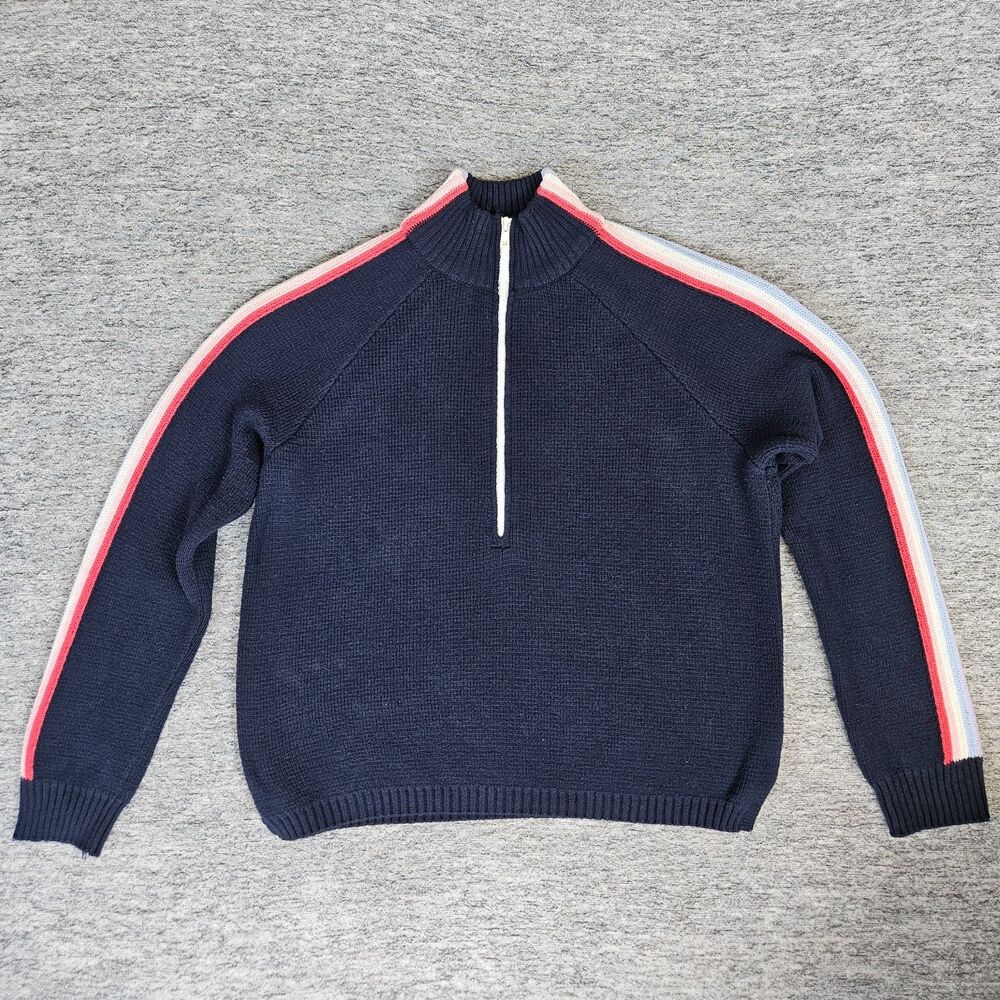 Marine Layer Archive Snowbird Quarter Zip Sweater Women's M Navy Rainbow Stripe